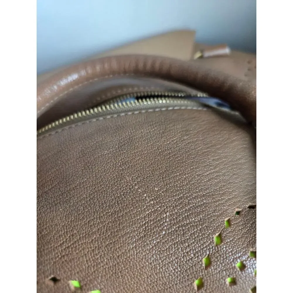 Etro Satchel Shoulder Bag Paisley Perforated Soft Leather Tan Brown Adjustable